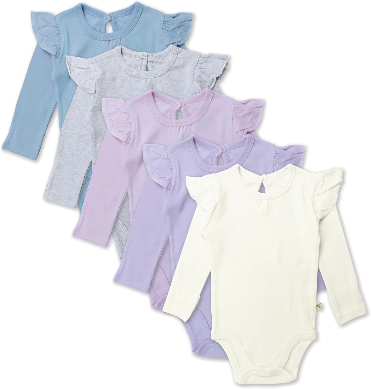 HonestBaby Baby Girls Long Sleeve Ruffle Bodysuits 5-Pack