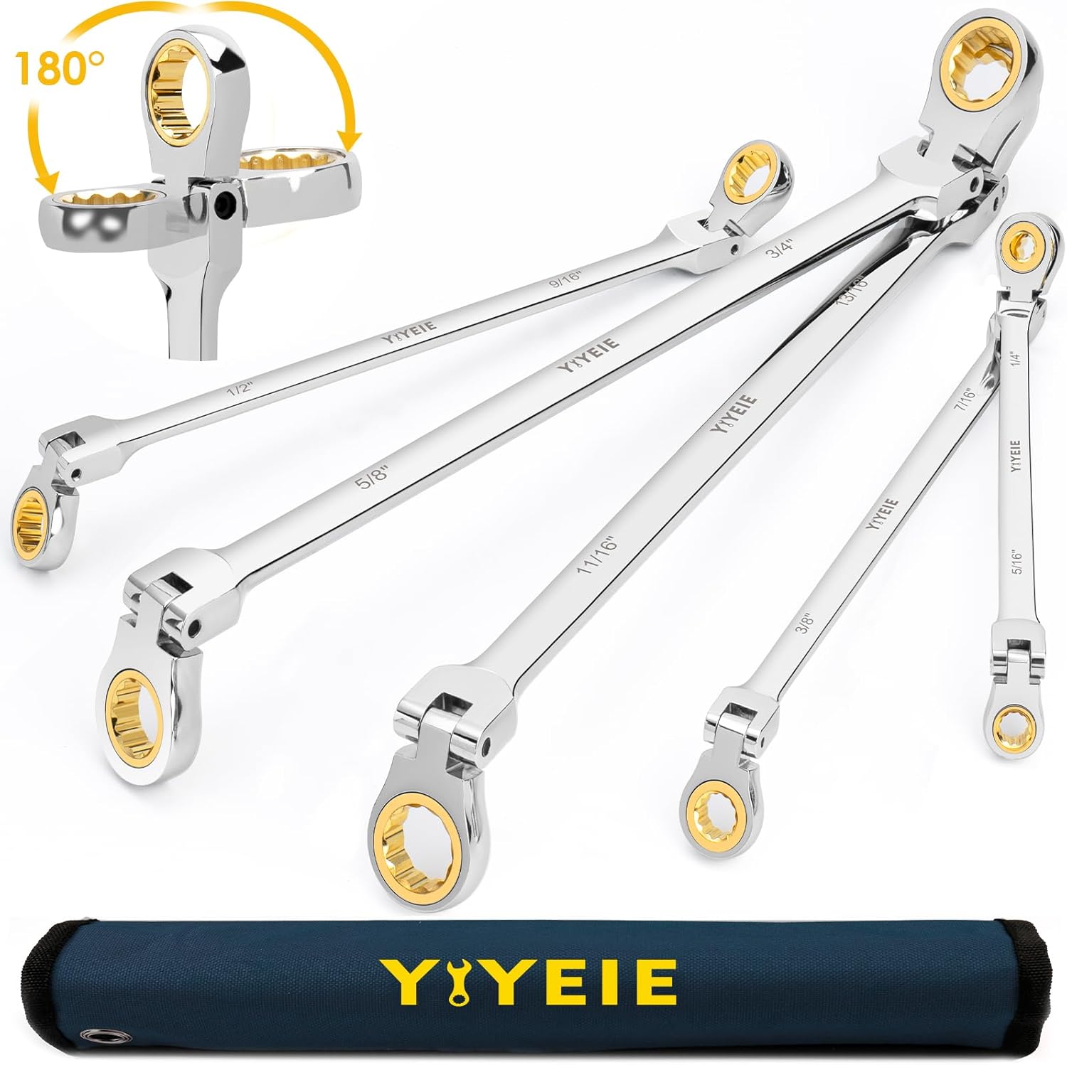 Extra Long Flex-Head Ratcheting Wrench Set for Tight Spaces