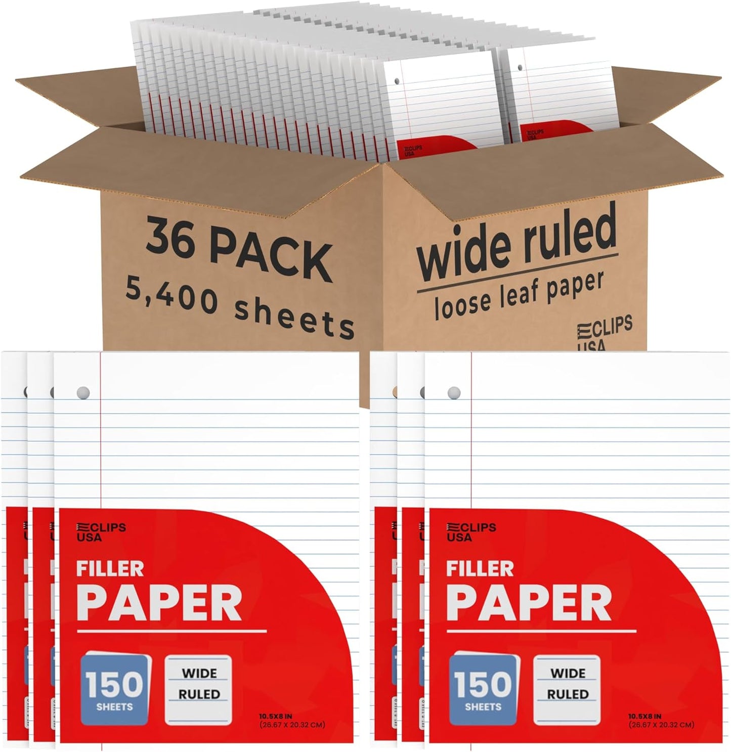 Wide Ruled Notebook Paper for Students and Offices, 36 Pack