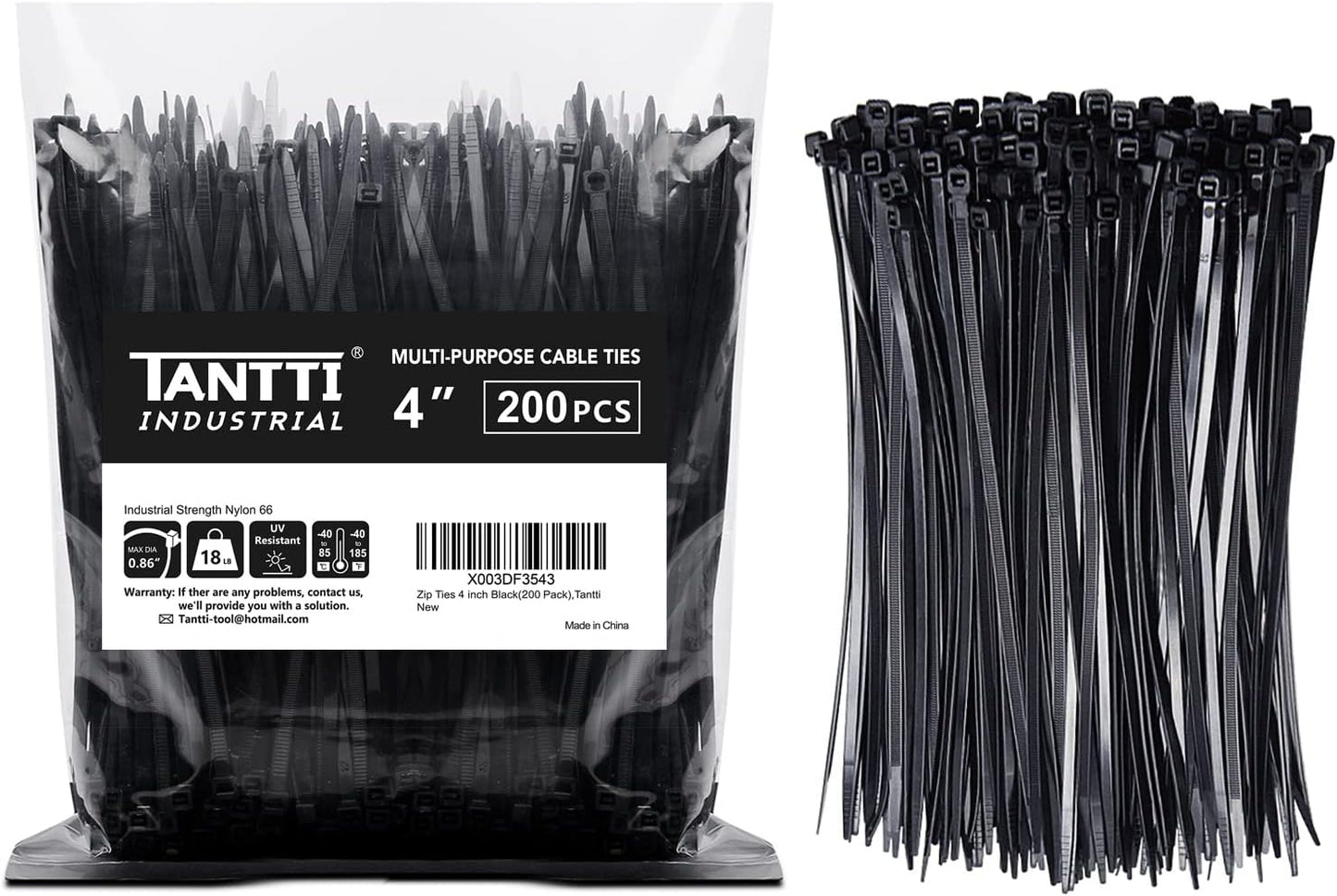 Ultra Strong 4 Zip Ties (200-Pack) - Secure Organization - TANTTI