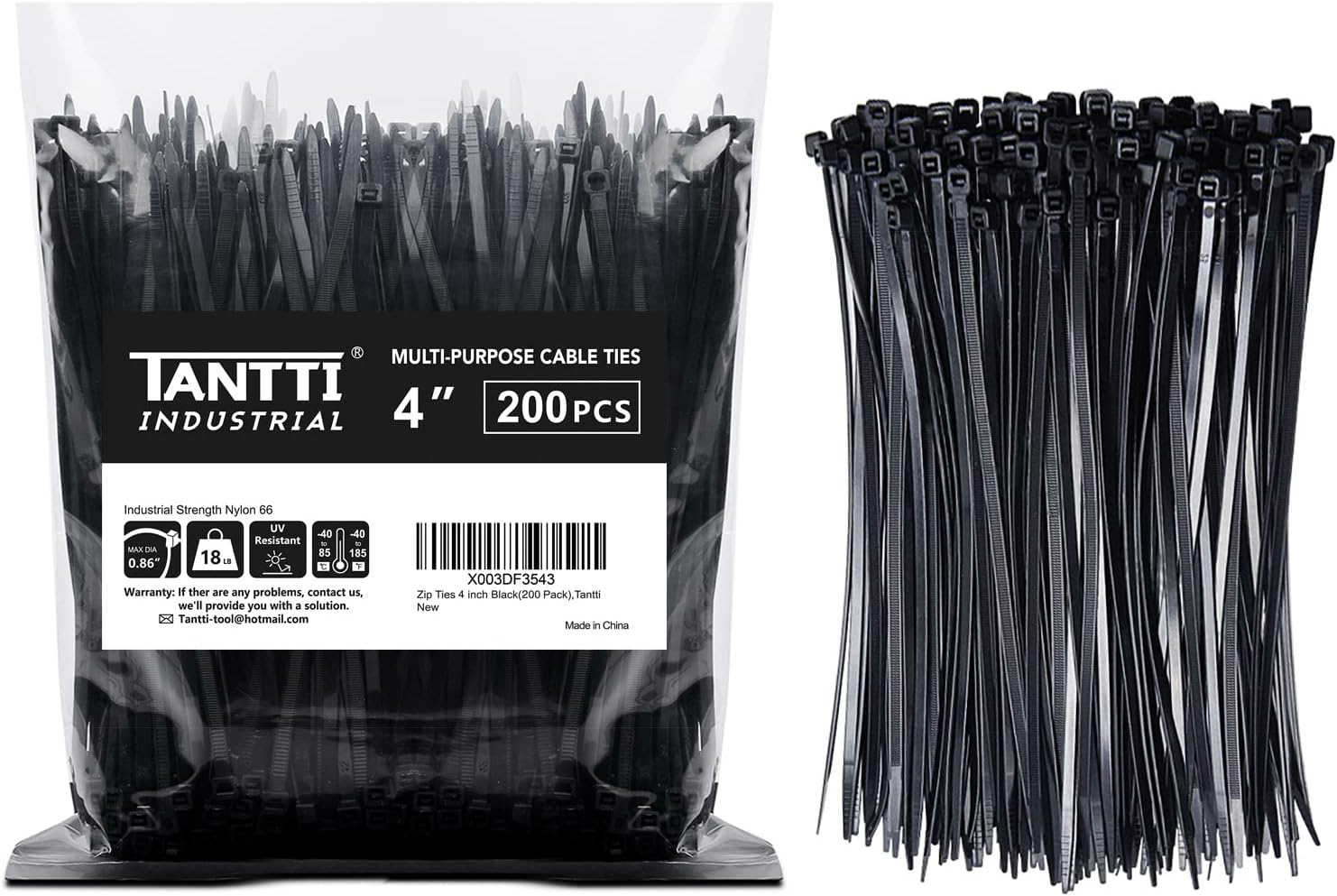 Ultra Strong 4 Zip Ties (200-Pack) - Secure Organization - TANTTI