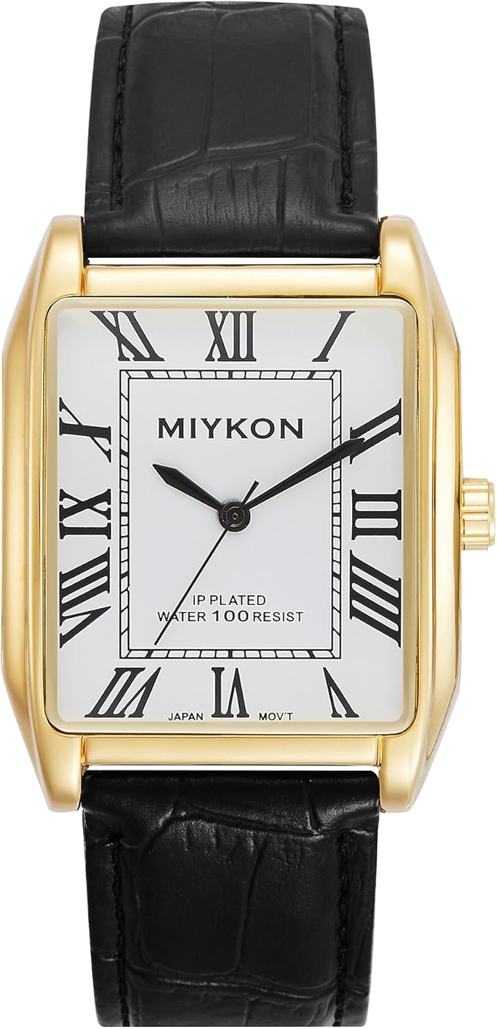 Miykon Vintage Men's Tank Square Analog Watch with Leather Strap