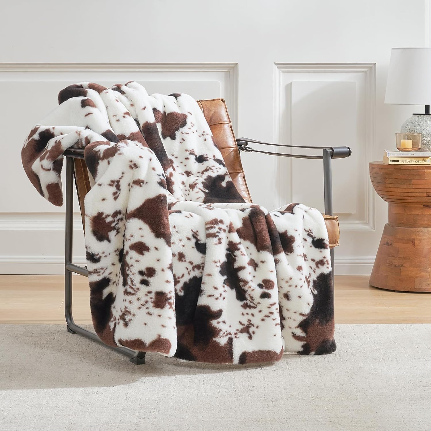 Cozy Bliss Cow Print Faux Fur Throw Blanket for Home Decor