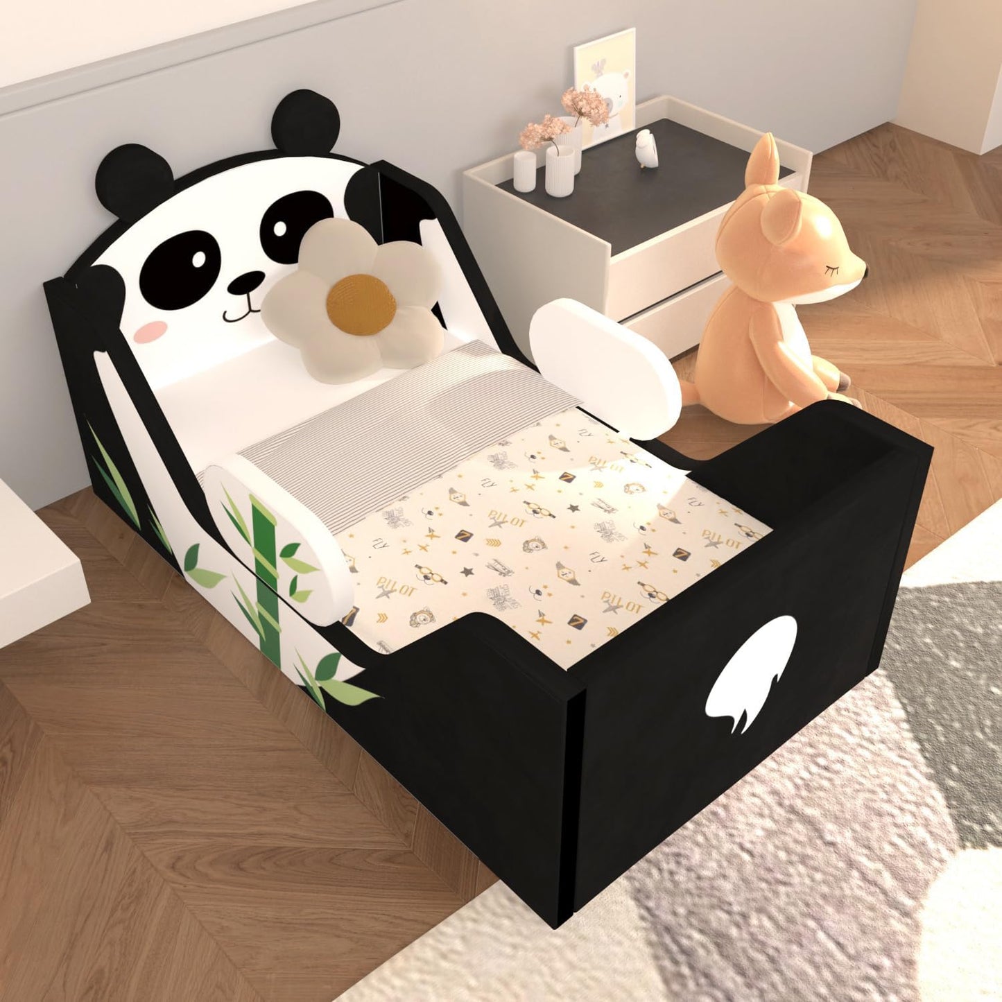 Toddler Beds with Extra Safety Board for Kids - Panda Design