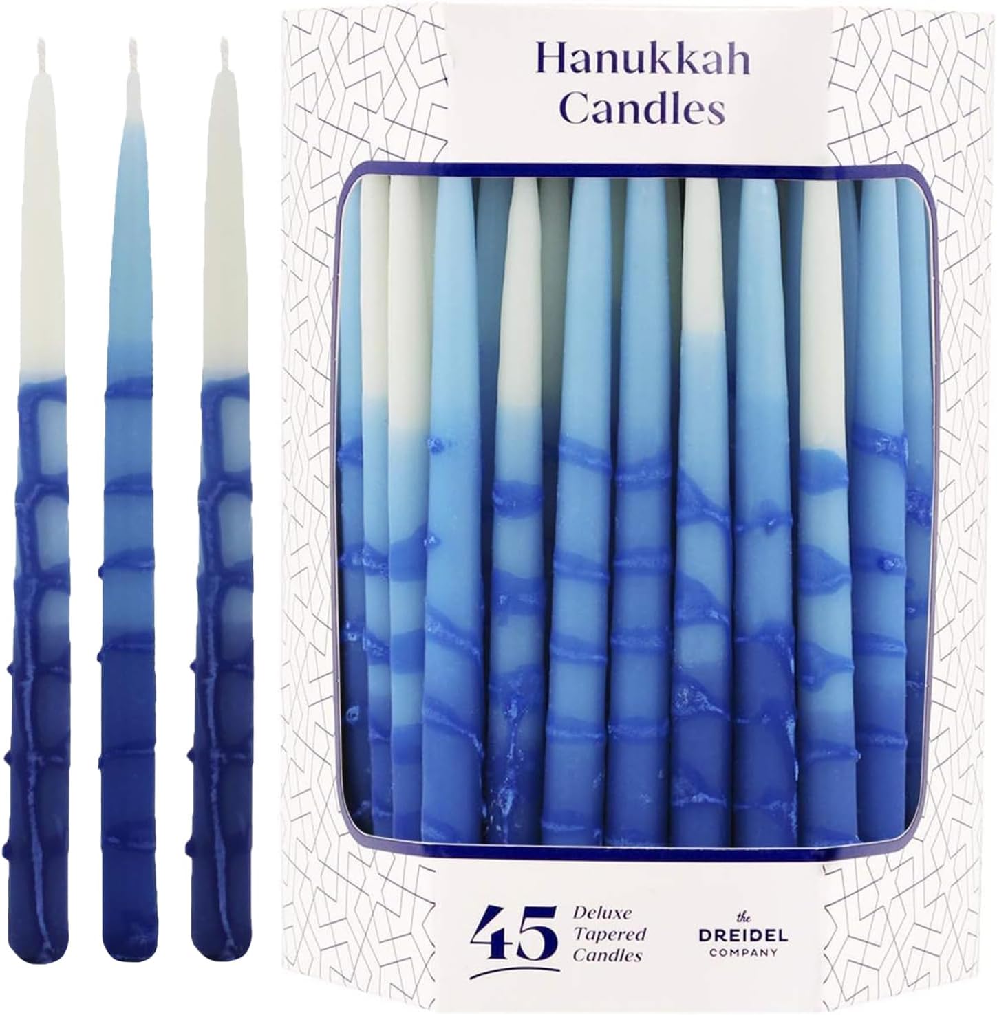 Dripless Deluxe Tapered Pastel Blue and White Hanukkah Candles