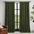 Olive Green Velvet Curtains 52 in x 90 in - Room Darkening Luxury