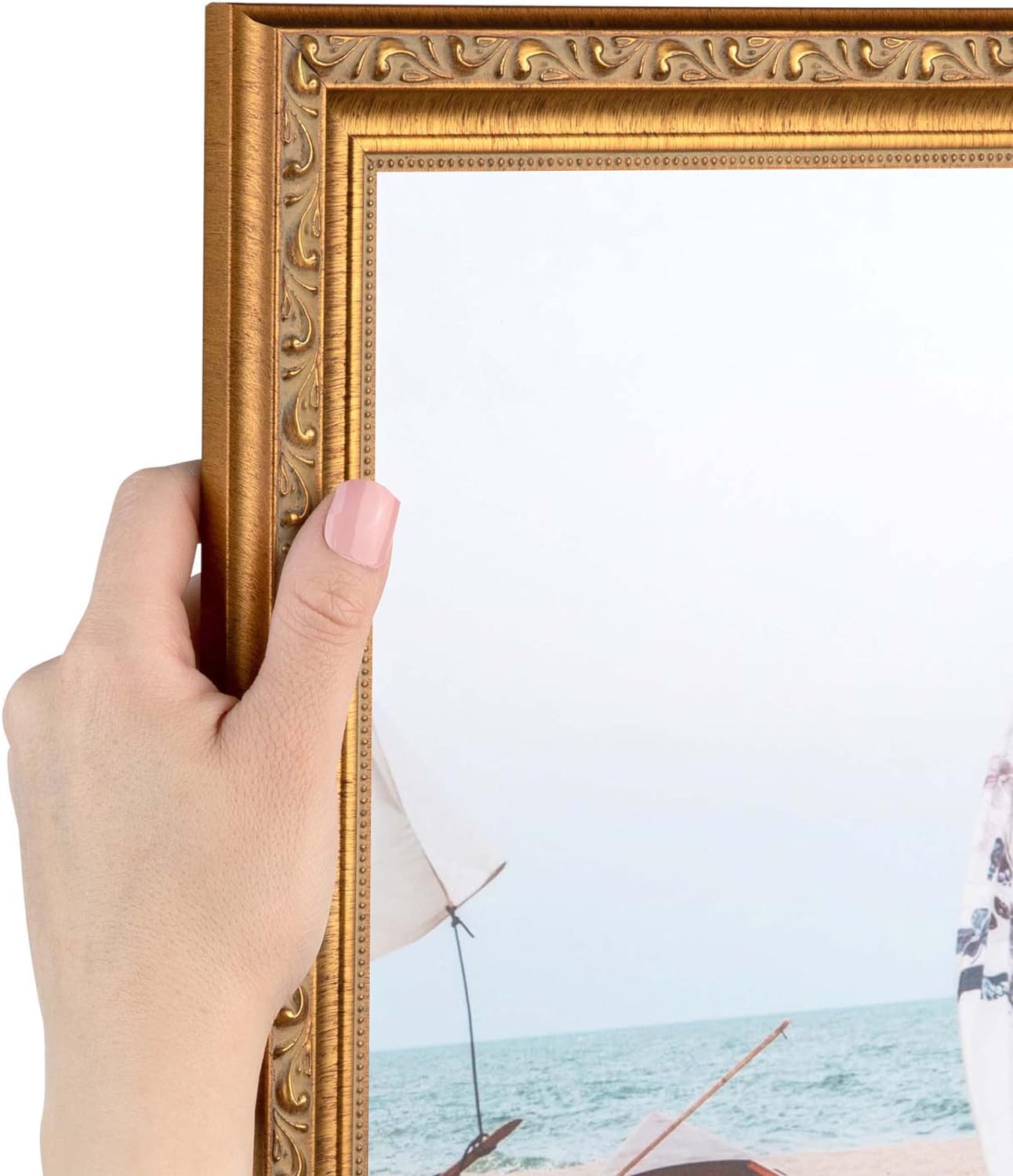 ArtToFrames 17x20 inch Gold Wood Picture Frame with Beads