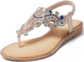 Women Rhinestone T-Strap Sandals with Bohemian Beads - Comfortable