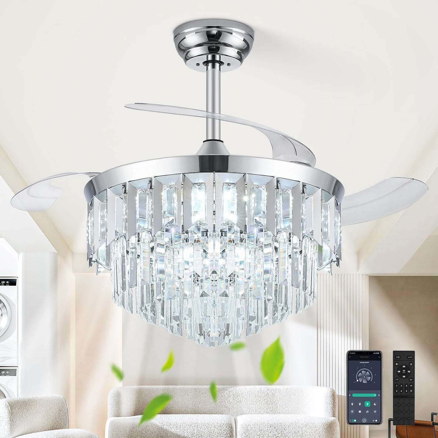 42 Fandelier Ceiling Fan with Light and Crystal Chandelier Design
