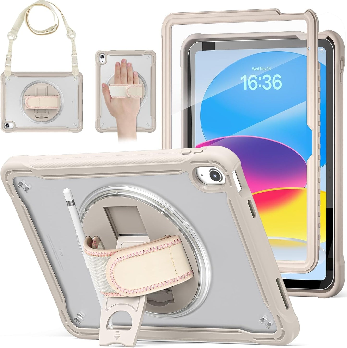 Rugged Shockproof iPad Case with 360 Rotating Stand and Strap