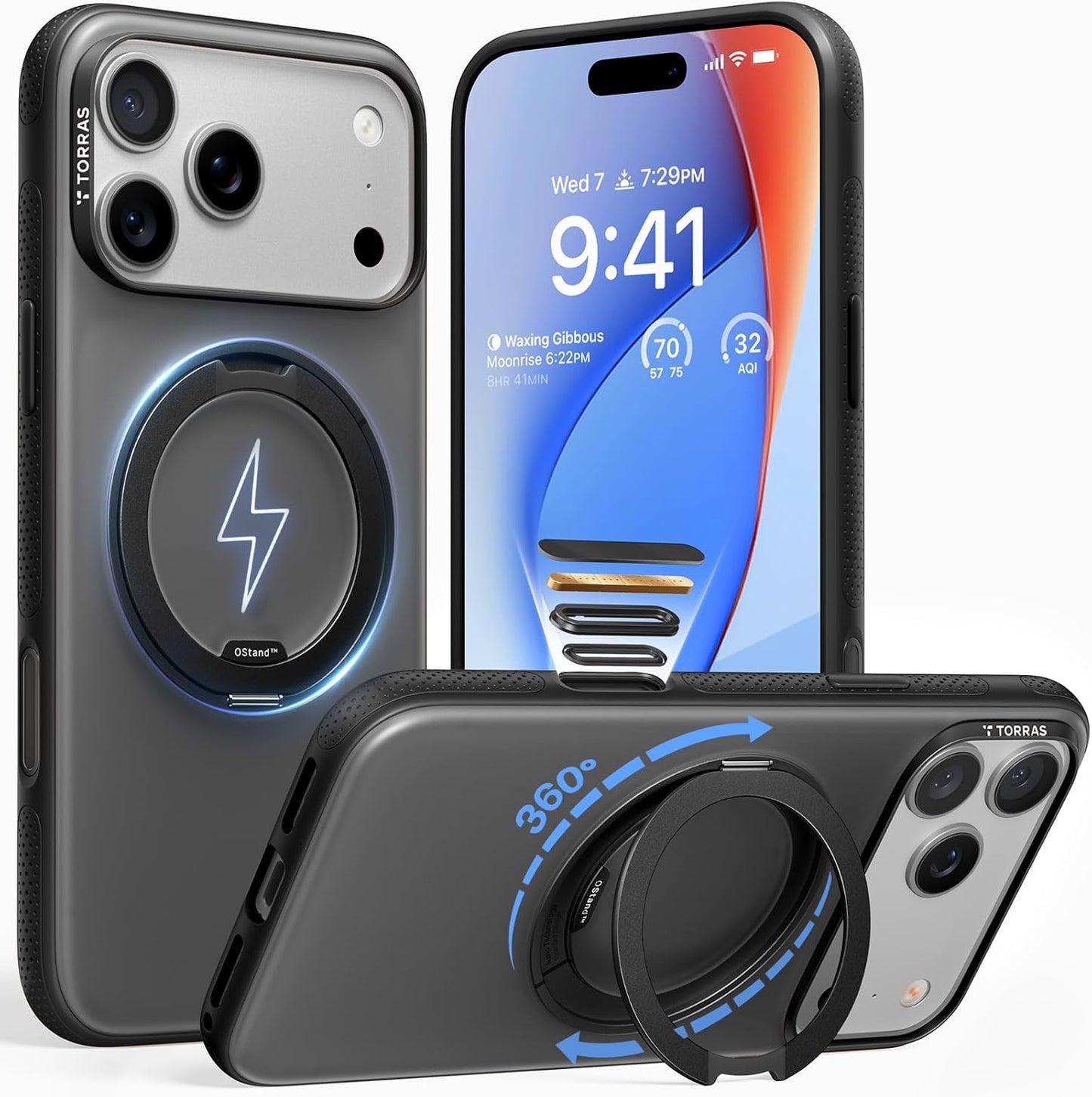 TORRAS 360 Magnetic Stand for iPhone 17 Pro Case - Obsidian Black