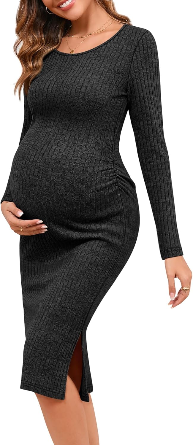 Ficerd Women's Ribbed Knit Maternity Dress for Baby Shower