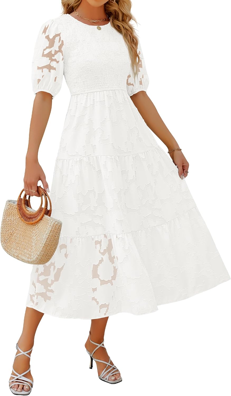 ZESICA Women's Summer Short Puff Sleeve Floral Maxi Dress