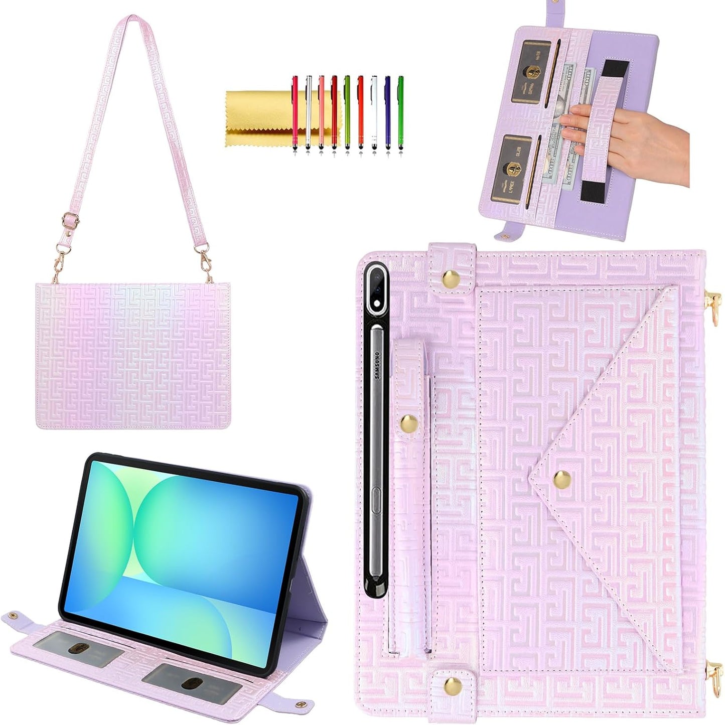 Shiny Case for Samsung Galaxy Tab S10 FE Plus with Wallet Design