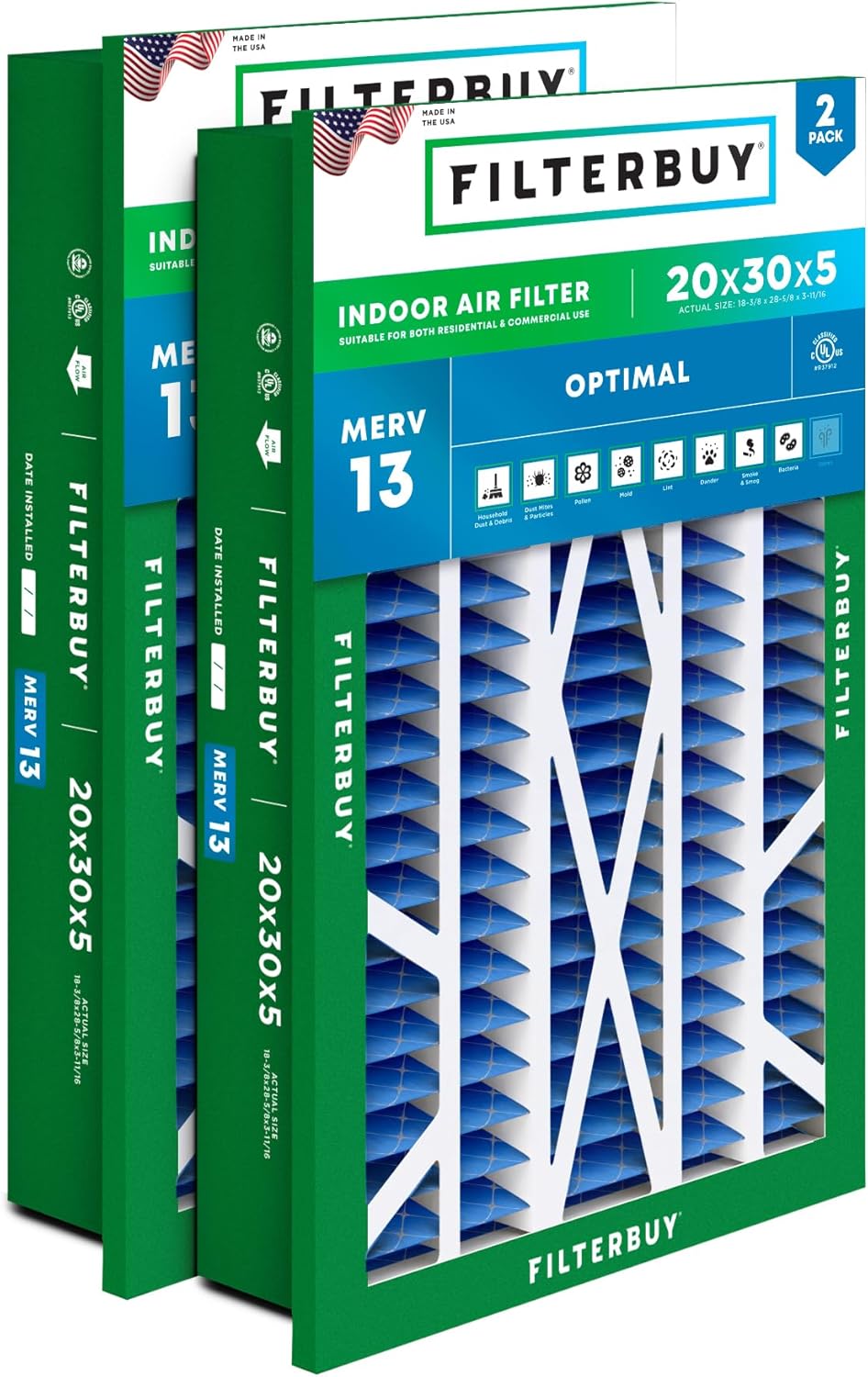 Filterbuy 20x30x5 Air Filter MERV 13 for Optimal Smoke Defense