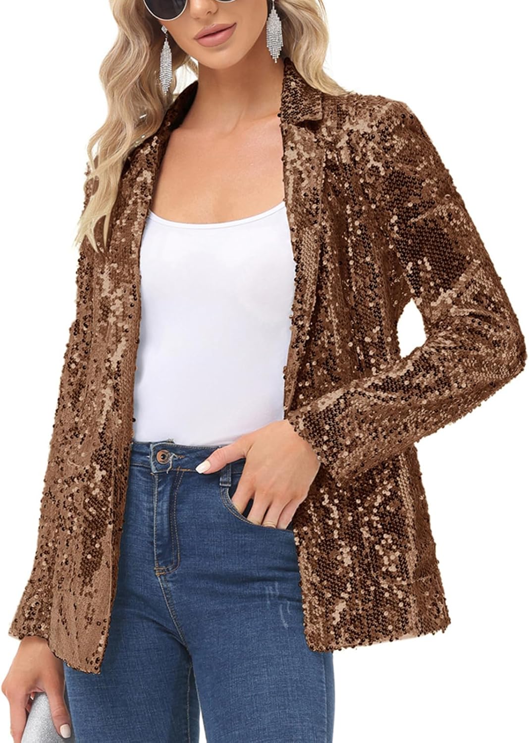 KANCY KOLE Women's Sequin Blazer Jacket for Glamorous Style