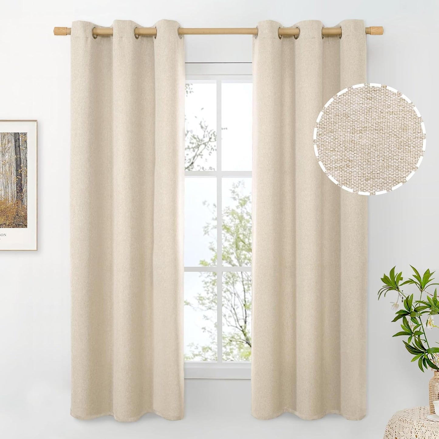 BGment Oatmeal Linen Curtains for Bedroom and Living Room