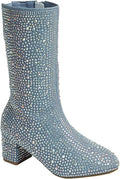 ABSOLEX Girl's Rhinestone Knee High Chunky Low Heel Boot - Sparkly