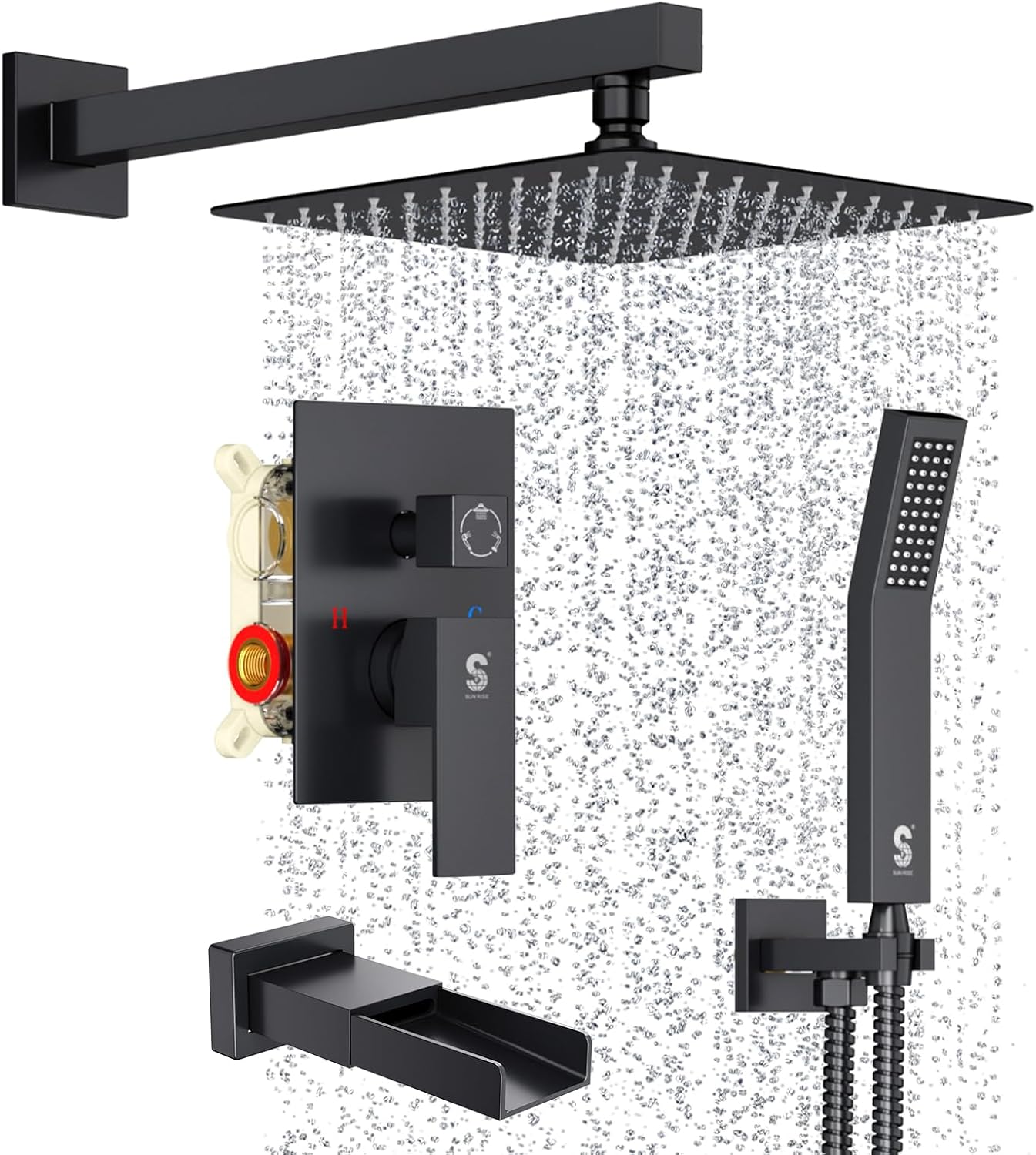 SR SUN RISE 10 Inches All Metal Bathtub Faucet Set Shower System