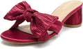Women's Bowknot Low Chunky Heels Mules Sandals - Pleated Bow Dress