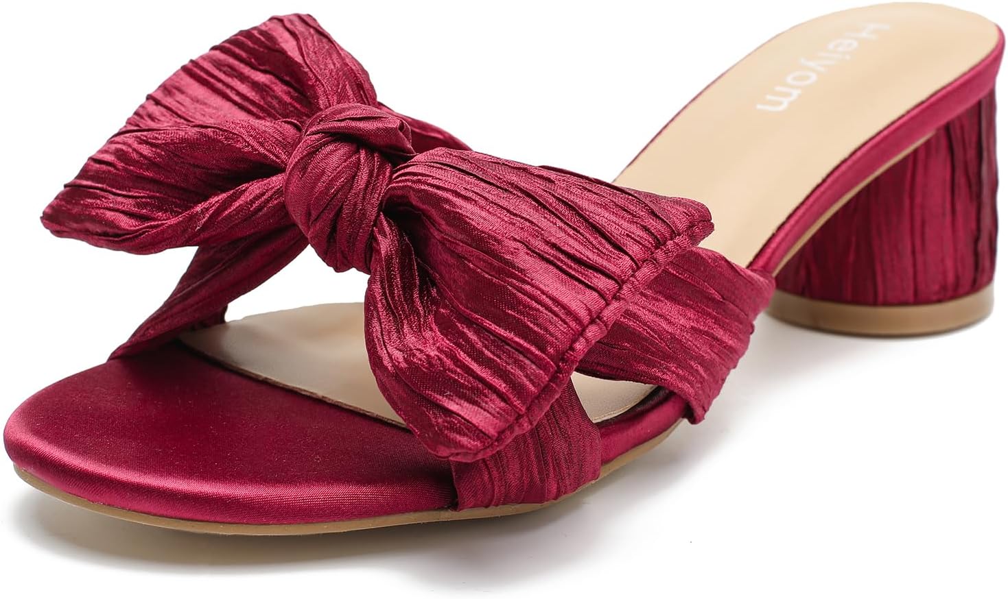 Women's Bowknot Low Chunky Heels Mules Sandals for Weddings