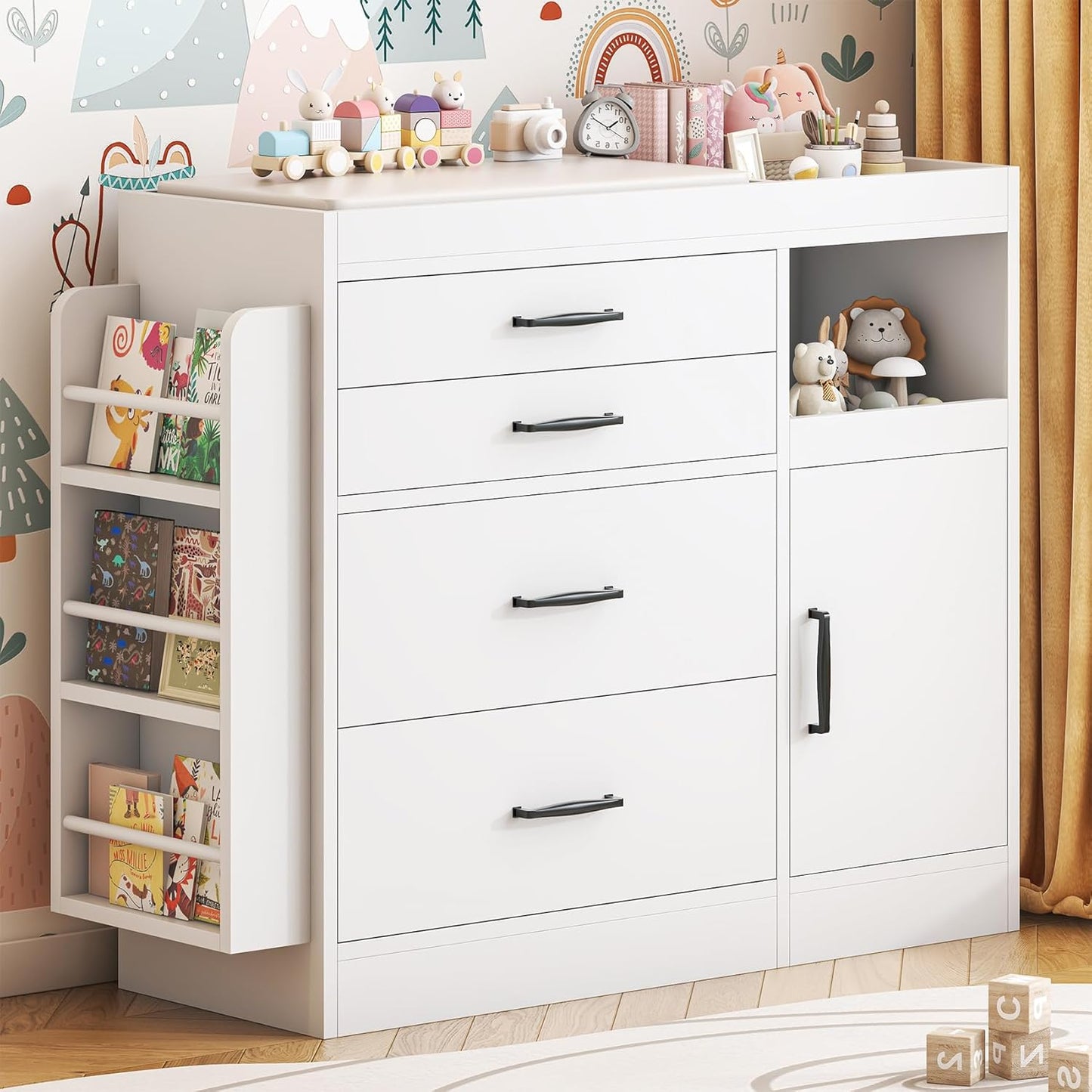 Bigbiglife Changing Table Dresser with 4 Drawers & Cabinet