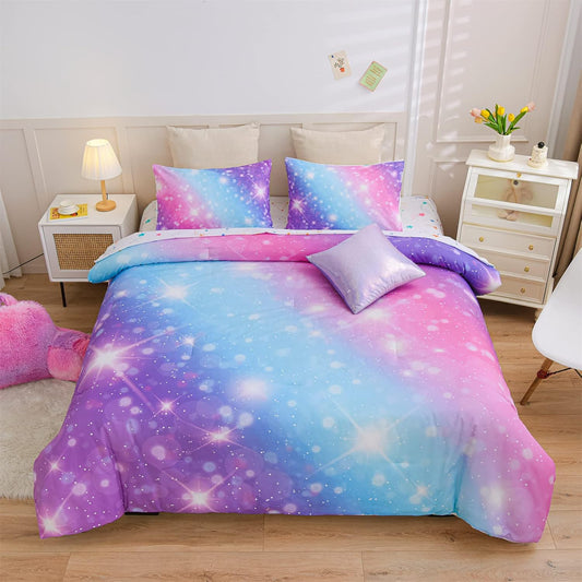 Gradient Glitter Bedding Set for Girls Twin Size - Colorful Comforter
