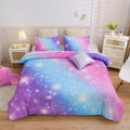 Full Size Rainbow Galaxy Comforter Set for Girls - Purple Glitter 6Pc