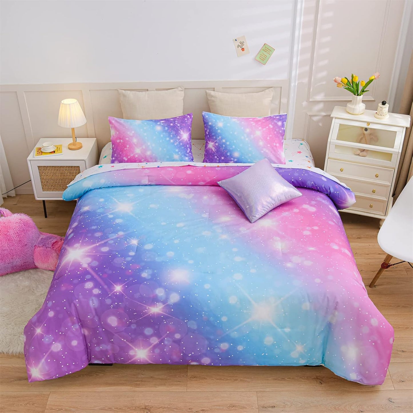 Gradient Glitter Bedding Set for Girls Full Size - Colorful Comforter