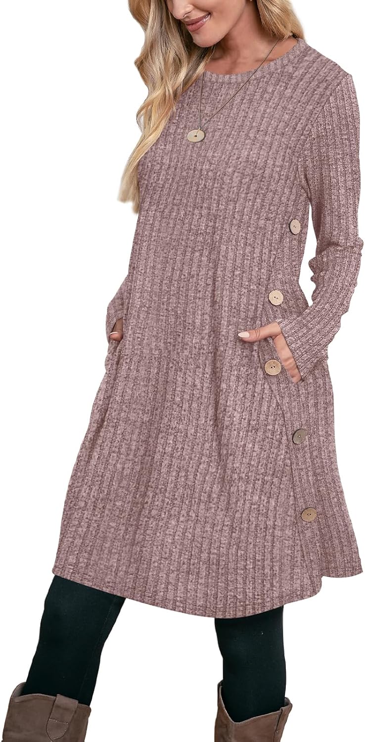 OFEEFAN Fall and Winter Tunic Dress with Pockets for Style
