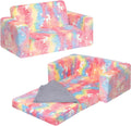 Fold Out Toddler Couch - Extra Wide Convertible Sherpa Sofa for Kids