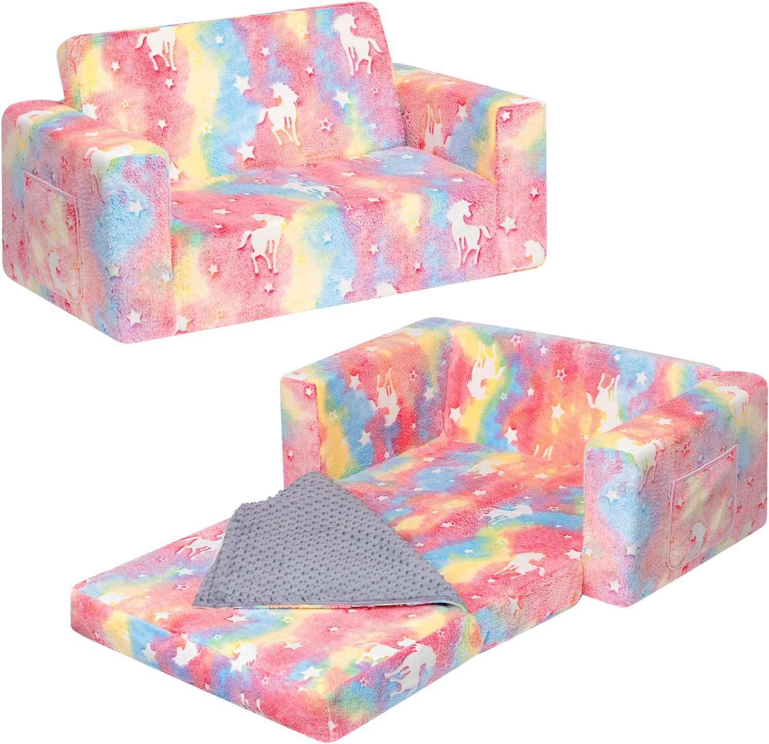 ALIMORDEN Fold Out Toddler Couch for Kids, Comfy Sofa Bed