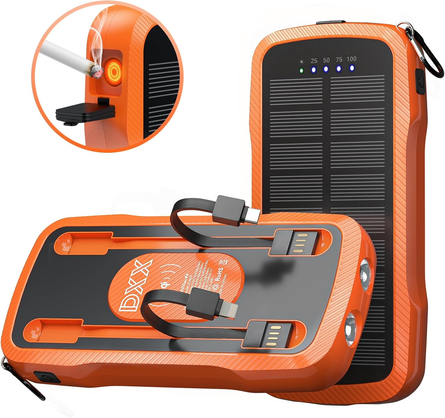 10000mAh Solar Power Bank - Fast Charging, 2 Cables, Dual Outputs