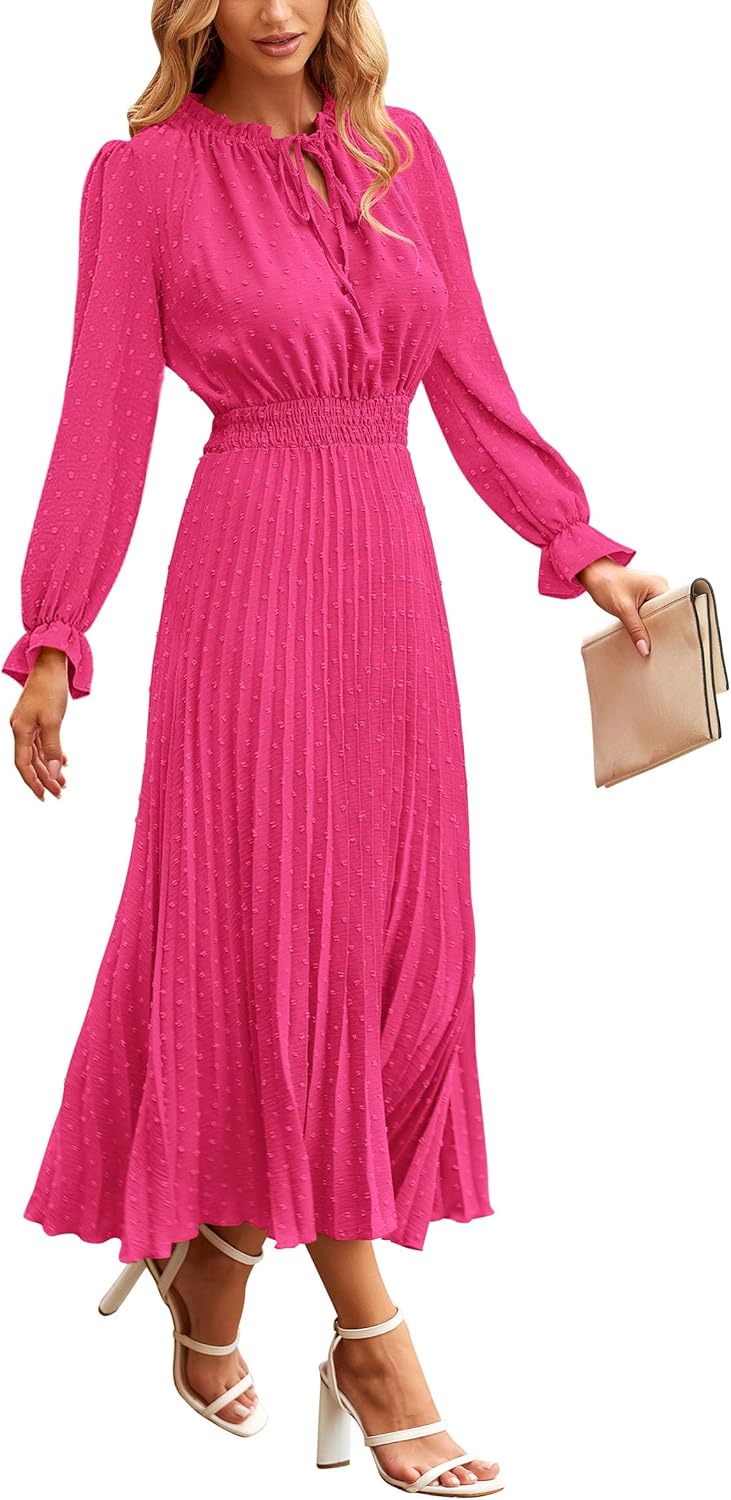 PRETTYGARDEN Women's Midi Dress: Elegant Swiss Dot Style