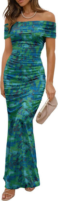 Wedding Guest Dresses 2025 Floral Off-The-Shoulder Maxi - Elegant Fit