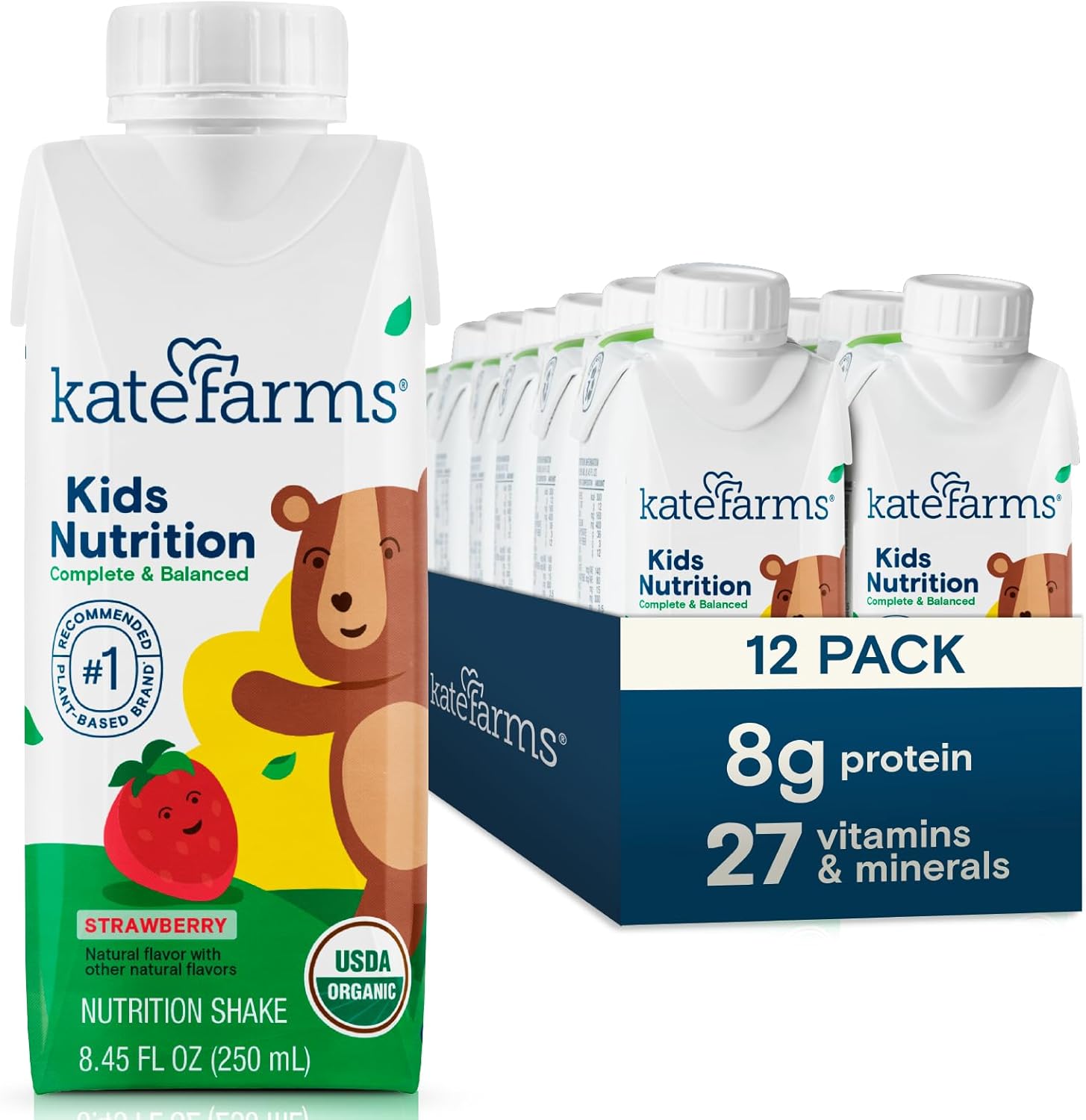 KATE FARMS Organic Kids Nutrition Strawberry Shake for Growth