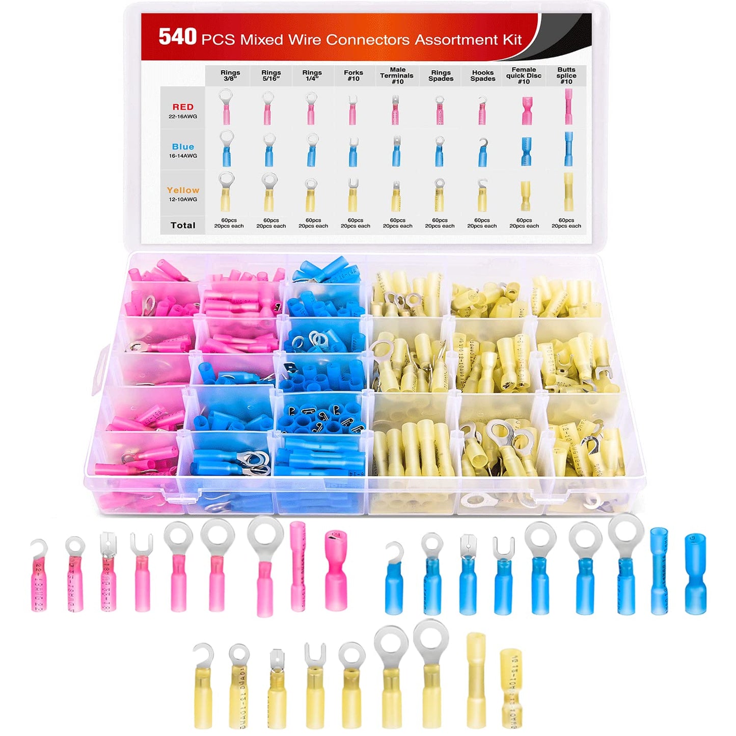 Nilight 540 PCS Heat Shrink Wire Connectors for Automotive Use