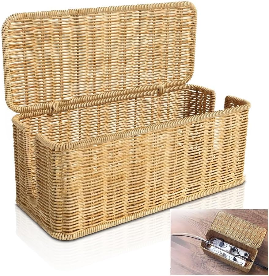 Rattan Cable Organizer Box - Desk & Home Solution