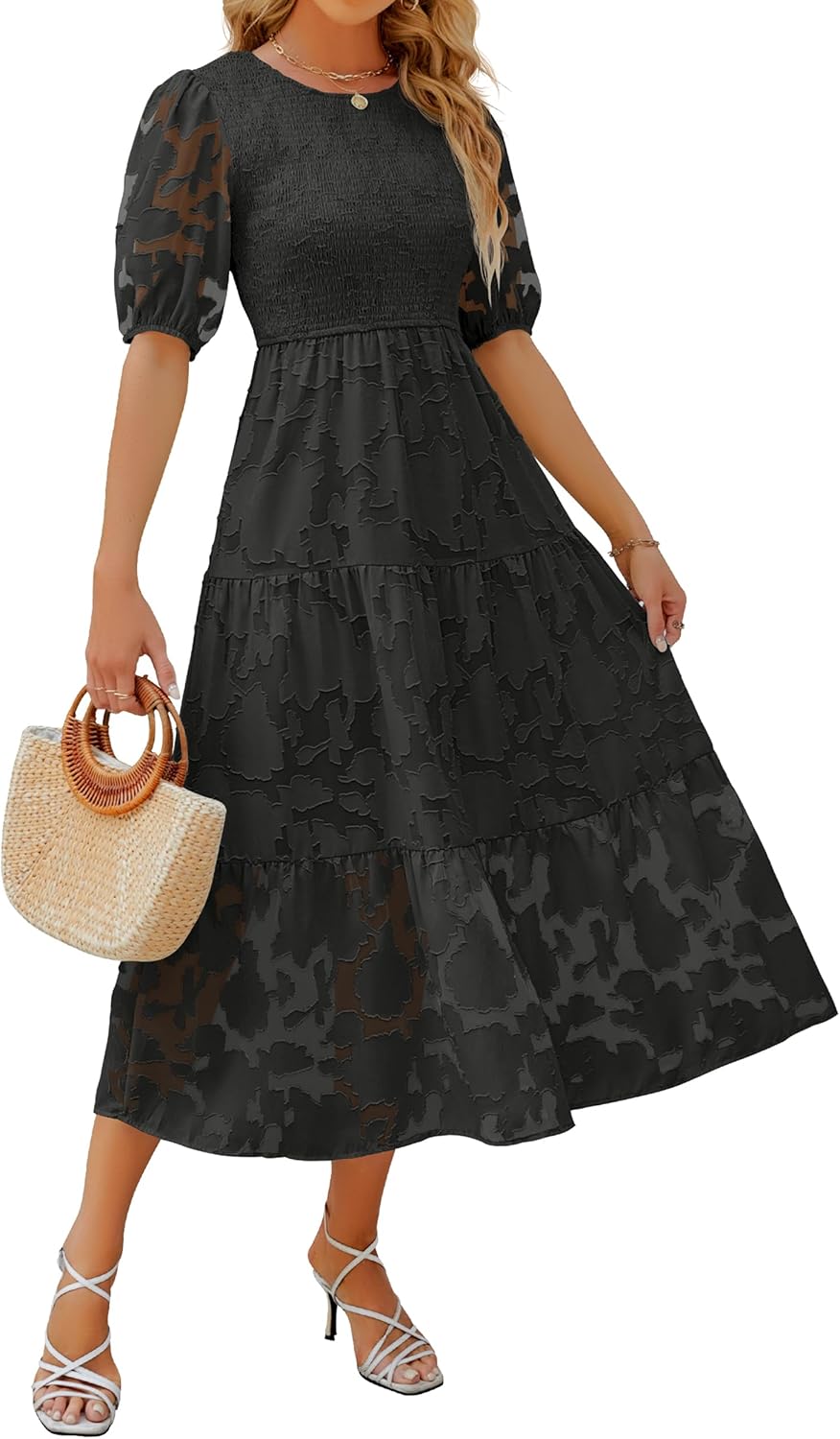 ZESICA Women's Summer Short Puff Sleeve Floral Maxi Dress