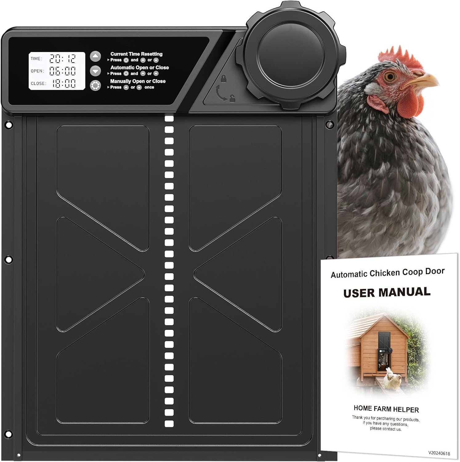 Large Automatic Chicken Coop Door with Timer & Anti-Pinch Safety