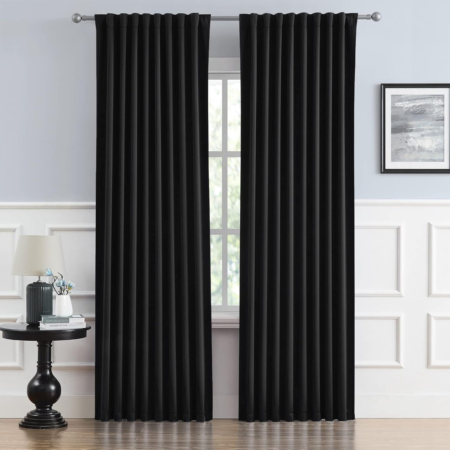 DUALIFE Black Blackout Curtains 84 Inch Long for Bedroom Use