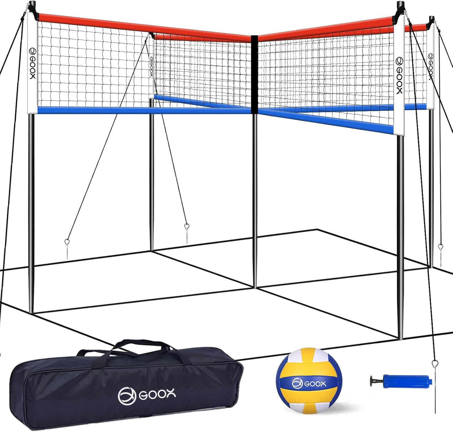 GOOX 4 Square Volleyball Net Game Set for Backyard Fun