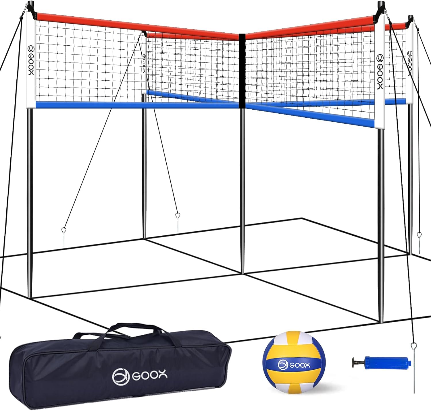 GOOX 4 Square Volleyball Net Game Set for Backyard Fun