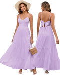 Women Floral Maxi Sundress with Bow Tie Back - Flowy Boho Summer Dress
