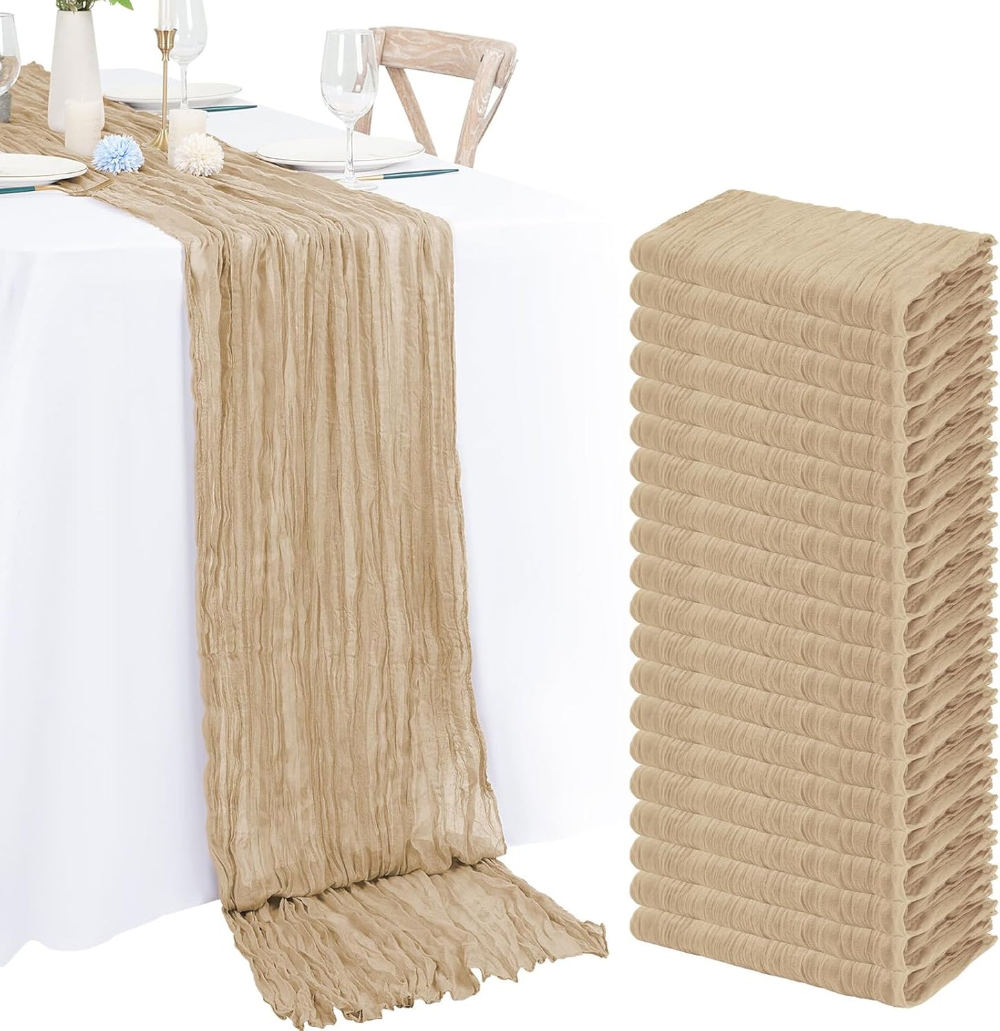20 Pack Beige Cheesecloth Table Runner for Rustic Weddings