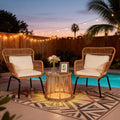 3 Piece Outdoor Wicker Furniture Bistro Set - Solar Light Table