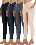 4 Pack Leggings with Pockets for Women - High Waist
