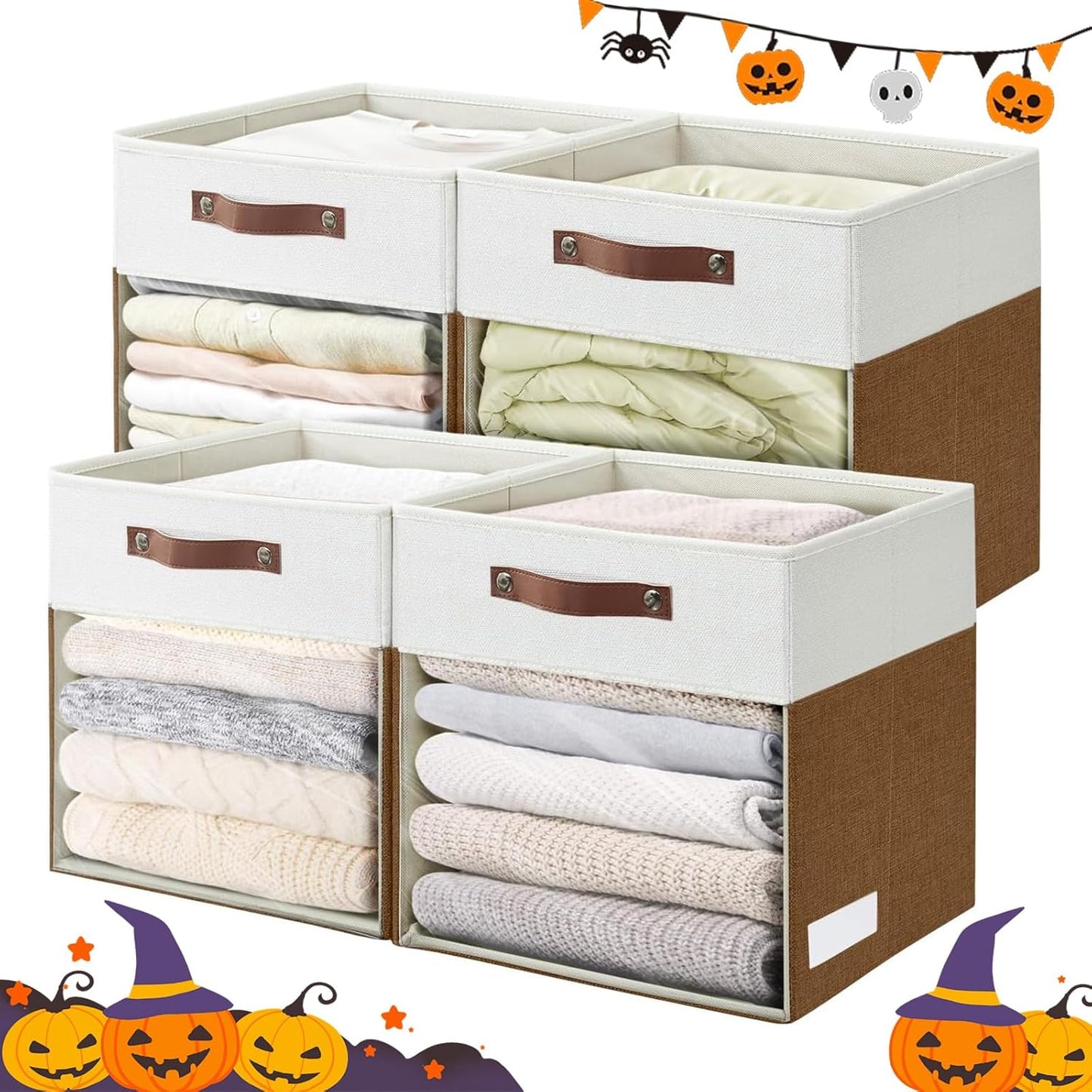 Storage Cubes 4 Pack Linen Foldable Bins with Clear Windows