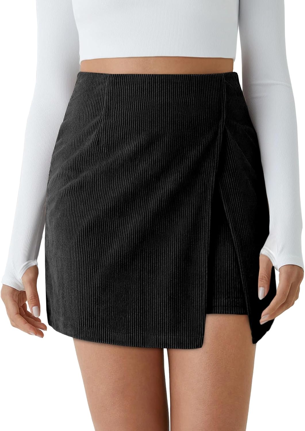 Cicy Bell Womens Corduroy Mini Skirt High Waisted A-line Style