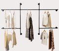 Industrial Pipe Clothes Rack Wall Mounted Clothing Rack - Heavy Duty
